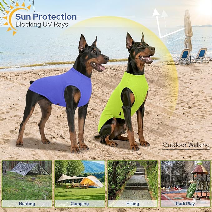 2 Pack Dog Shirts, Quick Dry Breathable Dog Clothes Pet Sleeveless Vest, Summer Stretchy Tank Top T-Shirts for Large Dogs, Deep Blue+Dark Green (2XL)