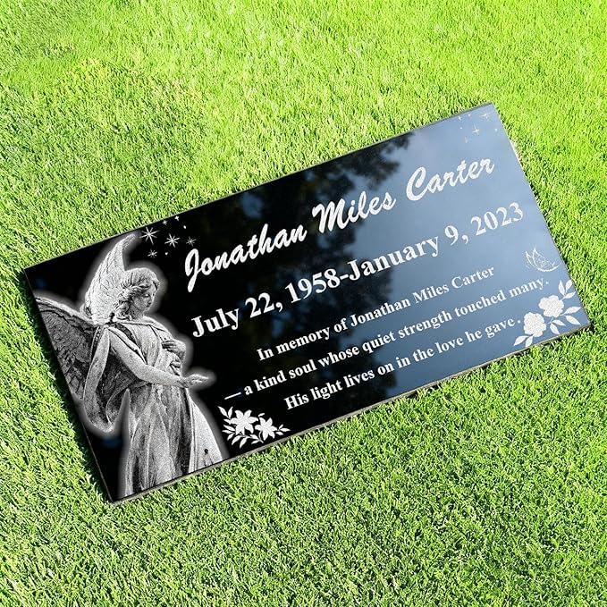 HDSD Memorial Stone Plaque Personalized Granite Grave Marker for Dogs Cats & Loved Ones Laser Engraved Headstone Indoor Outdoor 8×4 or 12×6 Inches