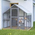 28ft² Large Outdoor Cat House, Luxury Wooden Walk-in Catio Enclosure with 2 Doors & 2 Hiding Houses, Escape-Proof Locks + Waterproof Roof - Customizable Multi-Cat Playpen (Gray)