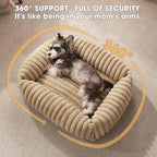 Dog Beds for Small Dogs, Washable Orthopedic Dog Bed with Removable Cover, Rectangle Soft Calming Sleeping Puppy Bed Durable Pet Cuddler with Anti-Slip Bottom, 20"x19"x6" Beige