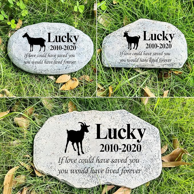 Zatanmulo Personalized Pet Memorial Stone, Garden Memorial Stone Personalized, Dog Headstone, Cat Tombstone, Memorial Plaque Outdoor, Garden Stepping Stone (Goat)