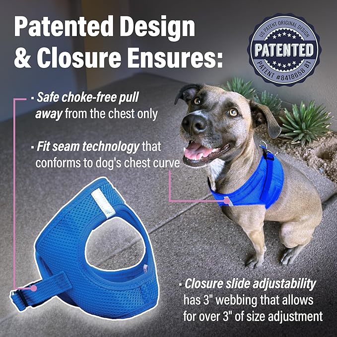 DOGGIE DESIGN American River Solid Ultra Choke-Free Dog Harness - Cobalt Blue (X-Large)