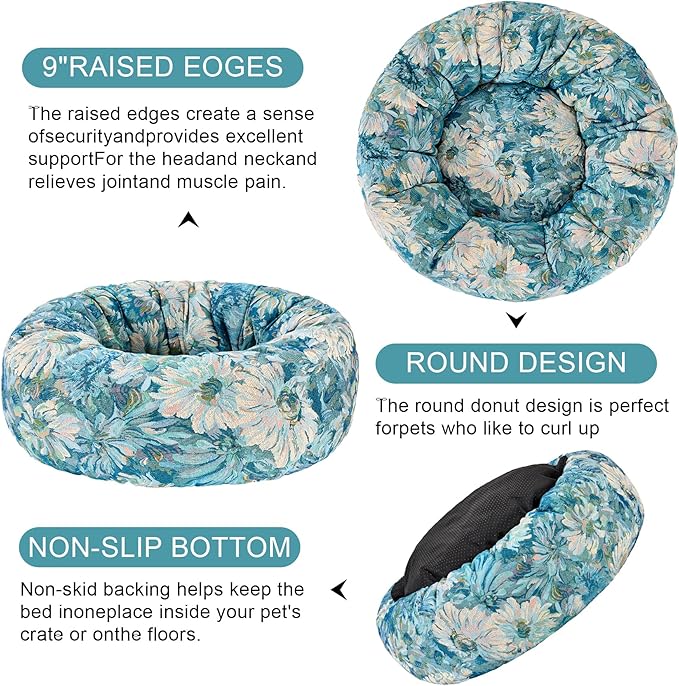 Dog Calming Beds for Small Medium Large Dogs - Round Donut Washable Puppy Dog Bed, Anti-Slip Faux Fur Fluffy Donut Cuddle Anxiety Cat Pet Bed (32" Flower)