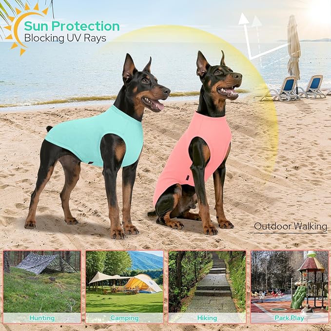 2 Pieces Shirts for Dog, Soft and Cool Dog T Shirt Vest Clothes, Breathable Pet Apparel Tank Top, Summer Doggy Sleeveless Sweatshirt for Medium Large Pets - Light Blue+Candy Pink (2XL)
