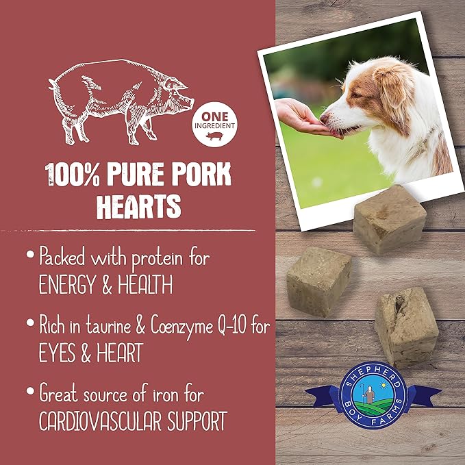 Freeze Dried Dog and Cat Treats, Pork Heart, All Natural Single Ingredient Freeze-Dried Treat & Snacks, Made in USA, High Protein, Essential Nutrition of Raw Dog Food, 8oz