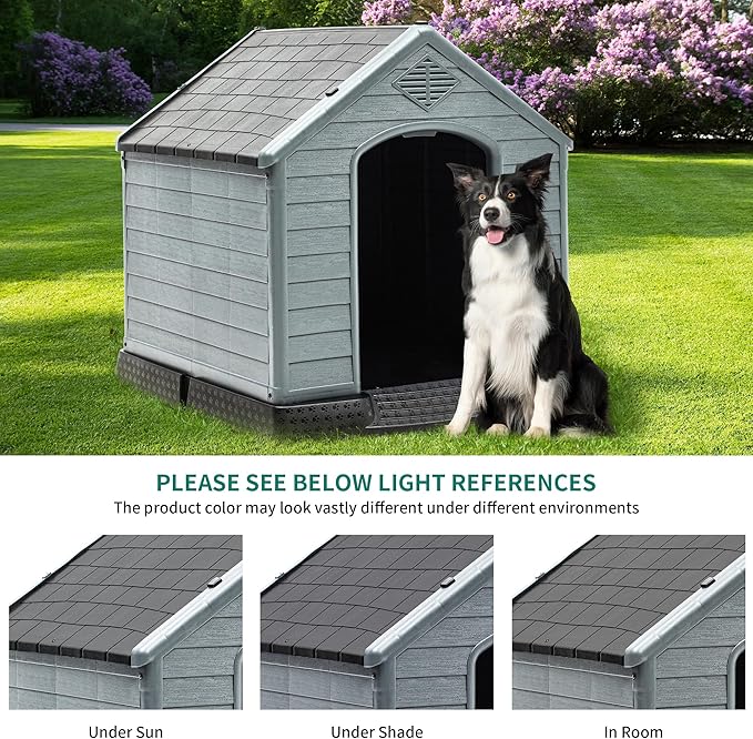 YITAHOME Large Plastic Dog House Outdoor Indoor Doghouse Puppy Shelter Water Resistant Easy Assembly Sturdy Dog Kennel with Air Vents and Elevated Floor