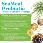 Solid Gold SeaMeal Cat Probiotic & Dog Probiotics for Digestive Health - Kelp Powder Dog & Cat Multivitamin Supplement w/Prebiotics & Digestive Enzymes for Skin, Coat, & Gut + Immune Support - 8oz