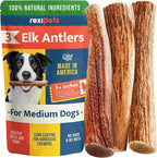 100% Natural - Elk Antlers for Dogs (3 Pack) - Chewers - Naturally Shed in USA - Dog Antler Chews for Medium Breeds - Natural, Long-Lasting Treats for Aggressive Chewers - No Odor & No Mess - Medium
