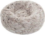Calming Donut Dog Bed Small, Plush Round Cuddler Dog & Cat Bed, Anit-Anxiety Marshmellow Fluffy Faux Fur Cushion(20", Brown)