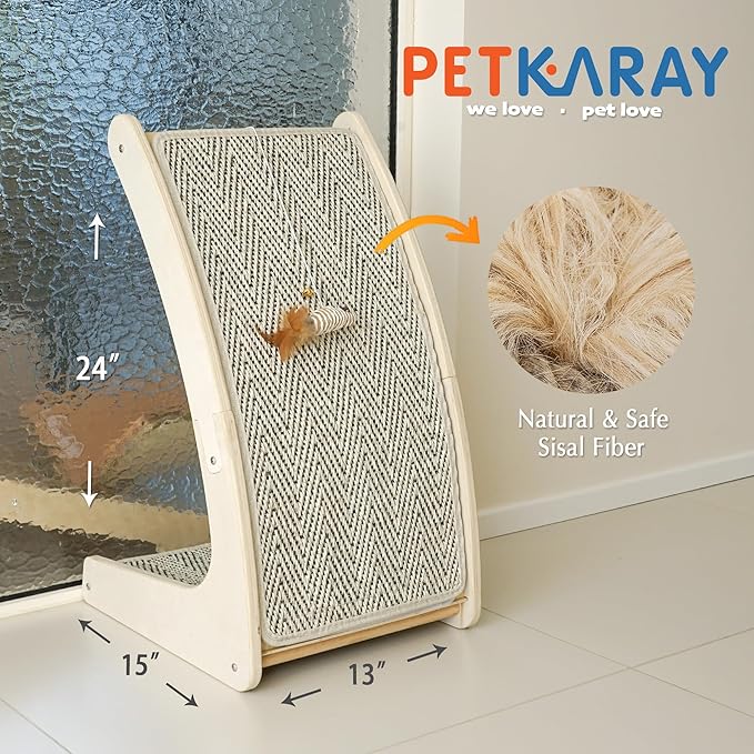 PETKARAY Cat Scratcher, Sisal Cat Scratch Pad, Curved Scratching Board for Indoor Kitty, Floor Mounted Scratcher with Mouse Toy Catnip