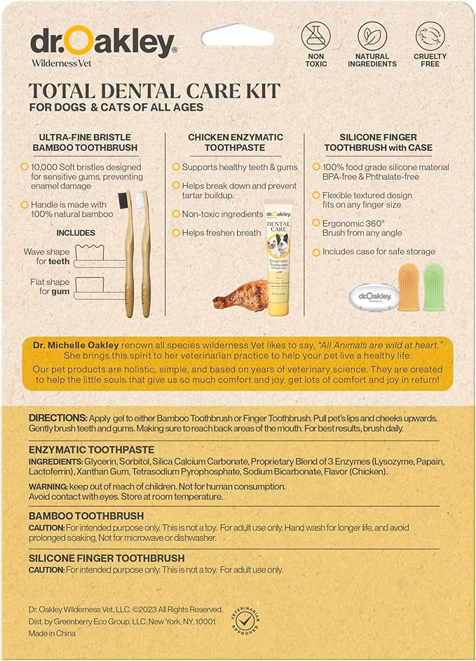 Total Dental Care Kit for Dogs & Cats: Chicken Flavor -Toothpaste, Brushes, and Case, Natural