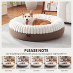 Donut Dog Bed Medium Size Dog, Round Cat Beds for Small Medium Dogs and Cats with Washable Fluffy Faux Fur, Cute Comfort Pet Bed with Anti-Slip Bottom, Cream, 36"