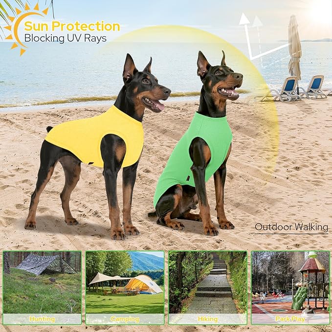2 Pack Dog Shirts, Summer Pet Sleeveless Vest, Breathable Dog Clothes, Stretchy Tank Top T-Shirts for Large Medium Dogs, Grass Green+Lemon Yellow (2XL)