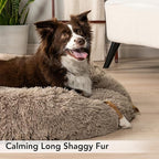 PetAmi Calming Dog Bed for Small Medium Dog Cat, Round Donut Dog Bed Washable, Fluffy Faux Fur Plush Cuddler Pet Kitten Cushion Bed, Anti-Slip, Fits up to 25 lbs, 23 inch, Taupe