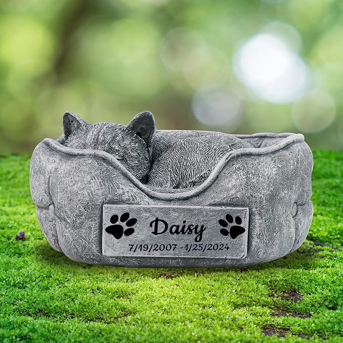 Cat Memorial Stones Garden Statues Engraved with Name, Personalized Pet Memorial Stones for Cat Headstones Grave Markers Tombstones Sympathy Gifts Loss Gifts Outdoors