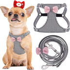 No Pull xs Dog Harness with Multifunction Dog Leash,Soft Adjustable No Choke Escape Proof Pet Harness Vest,Knitted Black-White,XXS