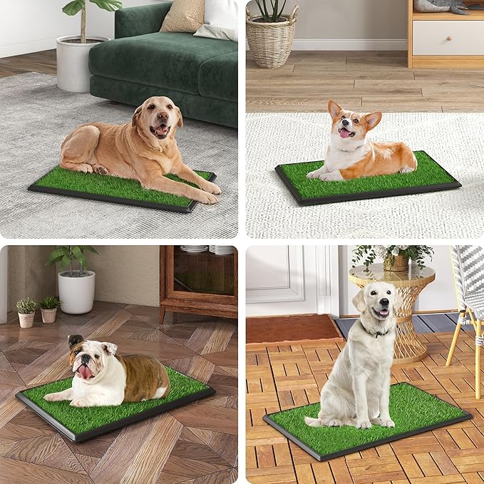 30"x20" Dog Grass Pad with Tray Large for Indoor Puppy PottyTraining with 3PCS Artificial Grass Mats, 1 Washable Pee Pad, Pet Loo Dog Litter Box for Balcony Apartment, 4-Layer System