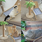 Beach Chair Cat Hammock, Cat Furniture, Original Cozy Cat Lounger with Sisal Scratcher and Toy Ball, Elevated Cat Beds for Indoor Cats (Blue)