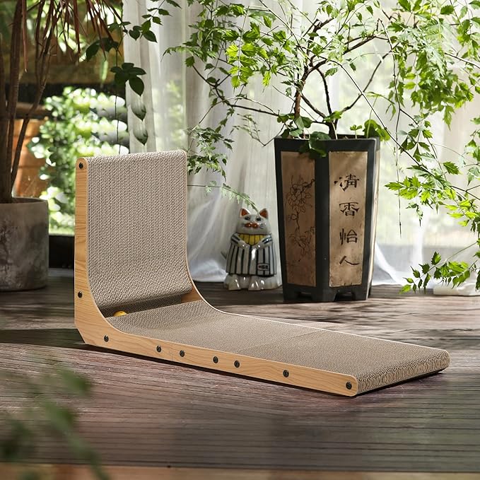 FUKUMARU Cat Scratcher, 32.7 Inch L Shape Cat Scratch Pad Wall Mounted, Cat Scratching Cardboard with Ball Toy for Indoor Cats, Extra Large