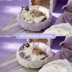 Lesure Cat Beds for Indoor Cats - Washable Cute Cat Beds with Versatile Dual-Use Design, Reversible Donut Pet Bed for Puppy and Kitten, 21x21x7 Inches