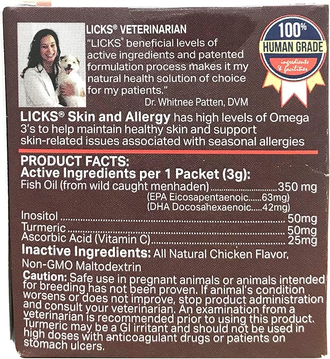 Licks Pill-Free Cat Skin & Allergy - Omega 3 Allergy Relief - Cat Vitamins & Supplements for Itchy Skin - Turmeric Supplement - Gel Packets - 30 Use