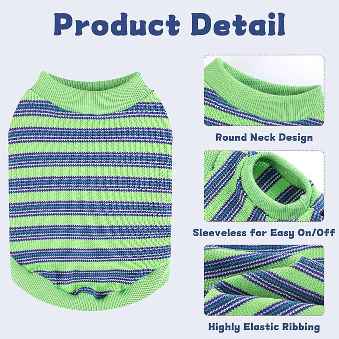 Dog Shirt, Pet Clothes for Chihuahua, Yorkie Teacup Costumes Striped, Small Dogs Sleeveless Tank Top Vest, Breathable Cotton Puppy T-Shirt, Cat Apparel Outfit (Green, M)