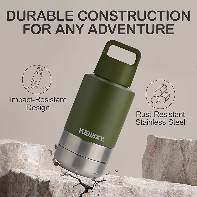 Insulated Dog Travel Water Bottle with Detachable Bowls, 3 in 1 Portable Dog Water Bottle Dispenser, Dog Accessories for Walking, Hiking, Camping, Outdoor (Olive Green, 32 Oz)