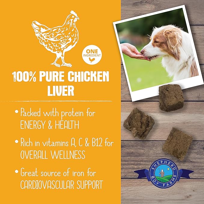 Freeze Dried Dog and Cat Treats, Chicken Liver, All Natural Single Ingredient Freeze-Dried Dog Treat & Snacks, Made in USA, High Protein, Essential Nutrition Raw Food, 3oz