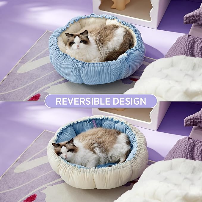 Lesure Cat Beds for Indoor Cats - Washable Cute Cat Beds with Versatile Dual-Use Design, Reversible Donut Pet Bed for Puppy and Kitten, 21x21x7 Inches