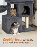 Cat Tree with Soft Top Perch, 21.6in Cat Tower with Hammock and Dual Condos, All-in-one Cat Activity Center, Dark Gray
