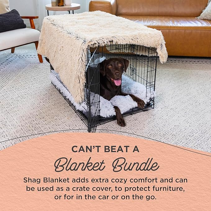 Best Friends by Sheri Bundle Set The Original Calming Shag Donut Cuddler Cat and Dog Bed + Pet Throw Blanket, Taupe, Small, 23x23