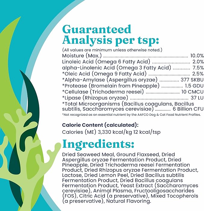 Solid Gold SeaMeal Cat Probiotic & Dog Probiotics for Digestive Health - Kelp Powder Dog & Cat Multivitamin Supplement w/Prebiotics & Digestive Enzymes for Skin, Coat, & Gut + Immune Support - 8oz
