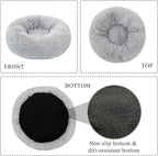 Calming Donut Dog Bed Medium, Plush Round Cuddler Dog & Cat Bed, Anit-Anxiety Marshmellow Fluffy Faux Fur Cushion(24", Light Grey)