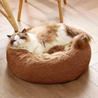 Bedsure Calming Cat Beds for Indoor Cats - Small Cat Bed Washable 20 inches, Anti-Slip Round Fluffy Plush Faux Fur Pet Bed, Fits up to 15 lbs Pets, Caramel