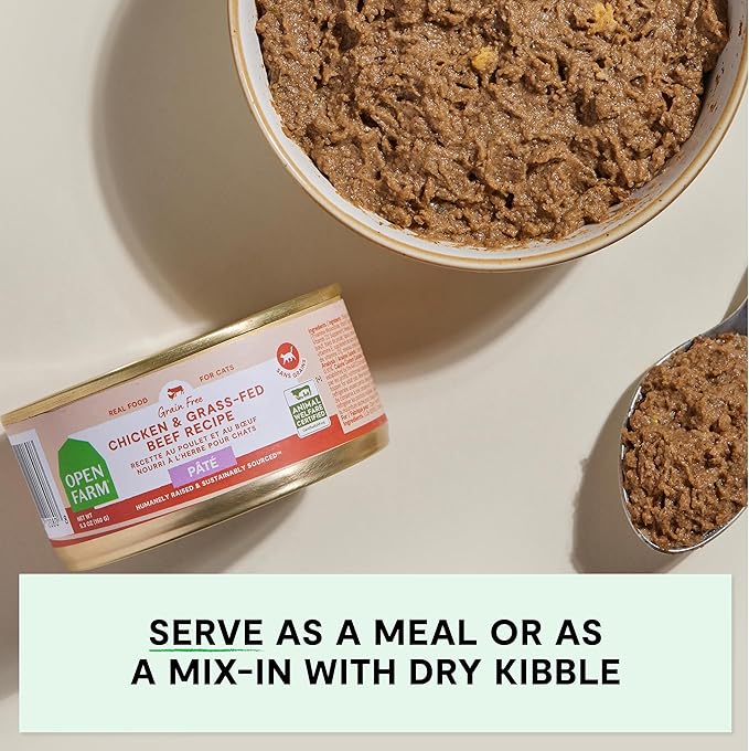 Open Farm Canned Cat Food, Paté for Complete & Balanced Nutrition, Grain-Free and Legume-Free Wet Cat Food, Chicken & Beef Recipe, 2.8oz Cans (Case of 18)