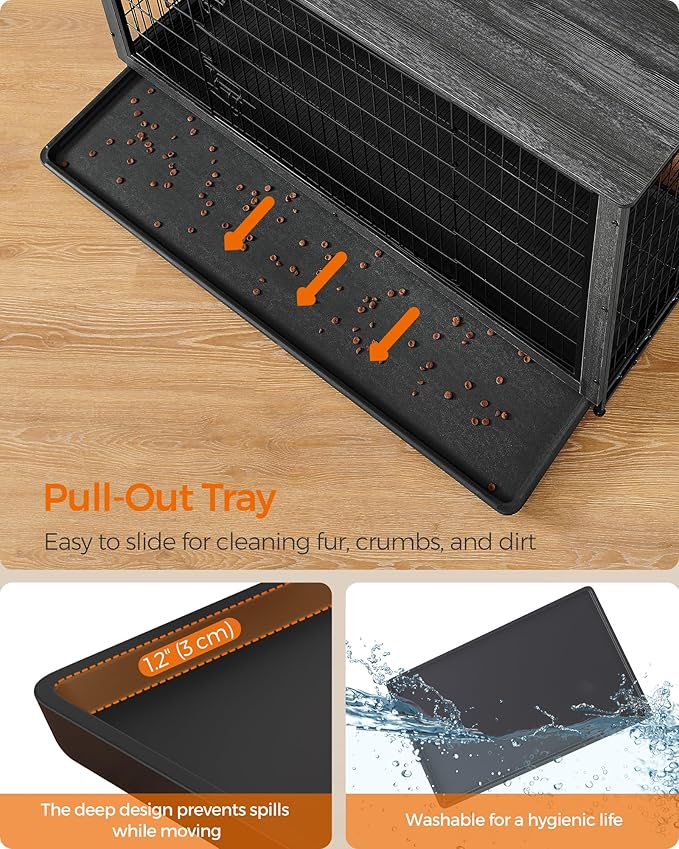 Feandrea Dog Crate Furniture, 56.1" Modern Kennel for Dogs Indoor up to 105 lb, Heavy-Duty Dog Cage with Multi-Purpose Removable Tray, Double-Door Dog House, Ink Black UPFC005B01