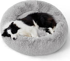 Bedsure Calming Dog Bed for Large Dogs - Donut Washable Large Pet Bed, 36 inches Anti-Slip Round Fluffy Plush Faux Fur Dog Bed, Fits up to 80 lbs Pets, Pale Grey