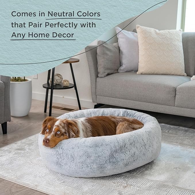 Best Friends by Sheri SnuggleSoft Faux Fur Calming Donut Bed for Dogs, Gray, Medium, 30" x 30"