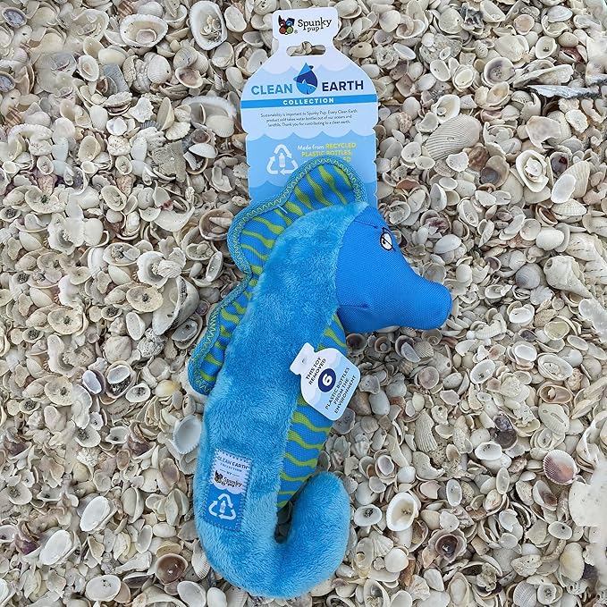 Spunky Pup Clean Earth Recycled Seahorse Dog Toy | Made from 100% Recycled Water Bottles | Eco-Friendly | Squeaker | Plush Toy for Small to Medium Dogs | Made in The USA
