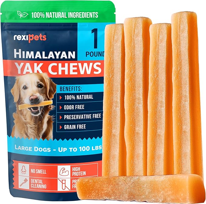 100% Natural Yak Cheese Himalayan Made Dog Chews All Breeds - Lactose Free Yak Chew for Small Medium & Large Dogs - Dental Cleaning Dog Chews for Aggressive Chewers - Long Lasting Odor & Gluten Free