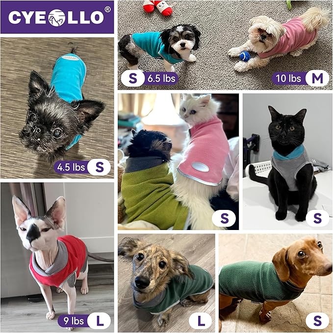 cyeollo Fleece Dog Sweater Vest, Reflective Puppy Sweatshirt Pullover Dog Jacket for Small Dogs Clothes Boy Girl Pets, Orange & Red S