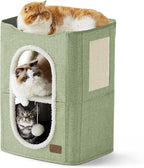 Bedsure 2 Story Cat House - Cat Condos for Indoor Cats with Scratch Pad and Fluffy Ball Hanging, Small Pet Cave Furniture Hideaway for Multi Pets, 18x14x23 inches, Green