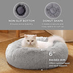 Bedsure Calming Cat Beds for Indoor Cats - Small Cat Bed Washable 20 inches, Anti-Slip Round Fluffy Plush Faux Fur Pet Bed, Fits up to 15 lbs Pets, Pale Grey