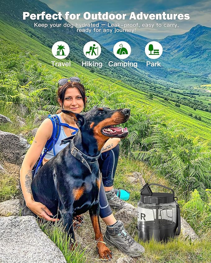 Dog Water Bottle Portable Bowls - 56oz Large Travel Water Bowl Dispenser for Dogs, Pet Camping Beach Essentials Traveling Car Park Accessories, Leak Proof Pet Drinking Dispenser for On The Go, Black