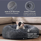 Bedsure Calming Dog Bed for Medium Dogs - Donut Washable Medium Pet Bed, 30 inches Anti-Slip Round Fluffy Plush Faux Fur Cat Bed, Fits up to 45 lbs Pets, Dark Grey