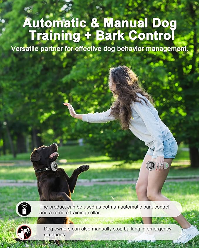 2-in-1 Dog Shock Collar & Dog Bark Collar - Rechargeable Dog Training Collar with Remote Control for 5-150 lbs, Dog Collars 5 Sensitivity Levels, IP67 Waterproof for Large Medium Small Dogs