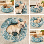 Dog Calming Beds for Small Medium Large Dogs - Round Donut Washable Puppy Dog Bed, Anti-Slip Faux Fur Fluffy Donut Cuddle Anxiety Cat Pet Bed (36" Flower)