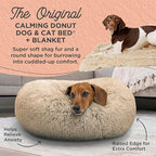Best Friends by Sheri Bundle Set The Original Calming Shag Donut Cuddler Cat and Dog Bed + Pet Throw Blanket, Taupe, Small, 23x23