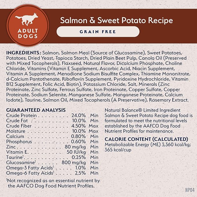 Natural Balance Limited Ingredient Adult Grain-Free Dry Dog Food, Salmon & Sweet Potato Recipe, 24 Pound (Pack of 1)