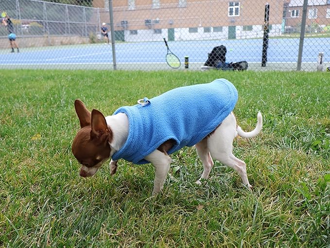 JACKO & CO - Fleece Vest Sweater with Leash Ring - Soft Lightweight Breathable for Puppies Small Medium Dogs, Kitten, Cats, Chihuahua - Warm for Fall/Autumn/Winter (Blue, X-Small 2-4lbs)